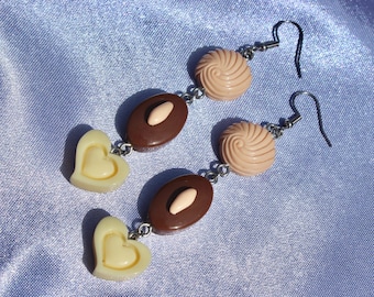 Chocolate And Praline Earrings - Various Styles, Steel Hooks, Funny Resin Candy, Bonbon, Novelty Food Jewelry