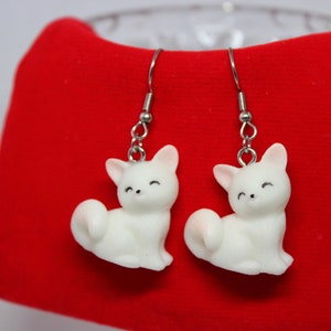 White Fox Earrings, Stainless Steel Hooks, Polar Animal, Wildlife, Arctic Forest, Kawaii Kitsune Cosplay Gift, Husky, Gift For Dog Lover