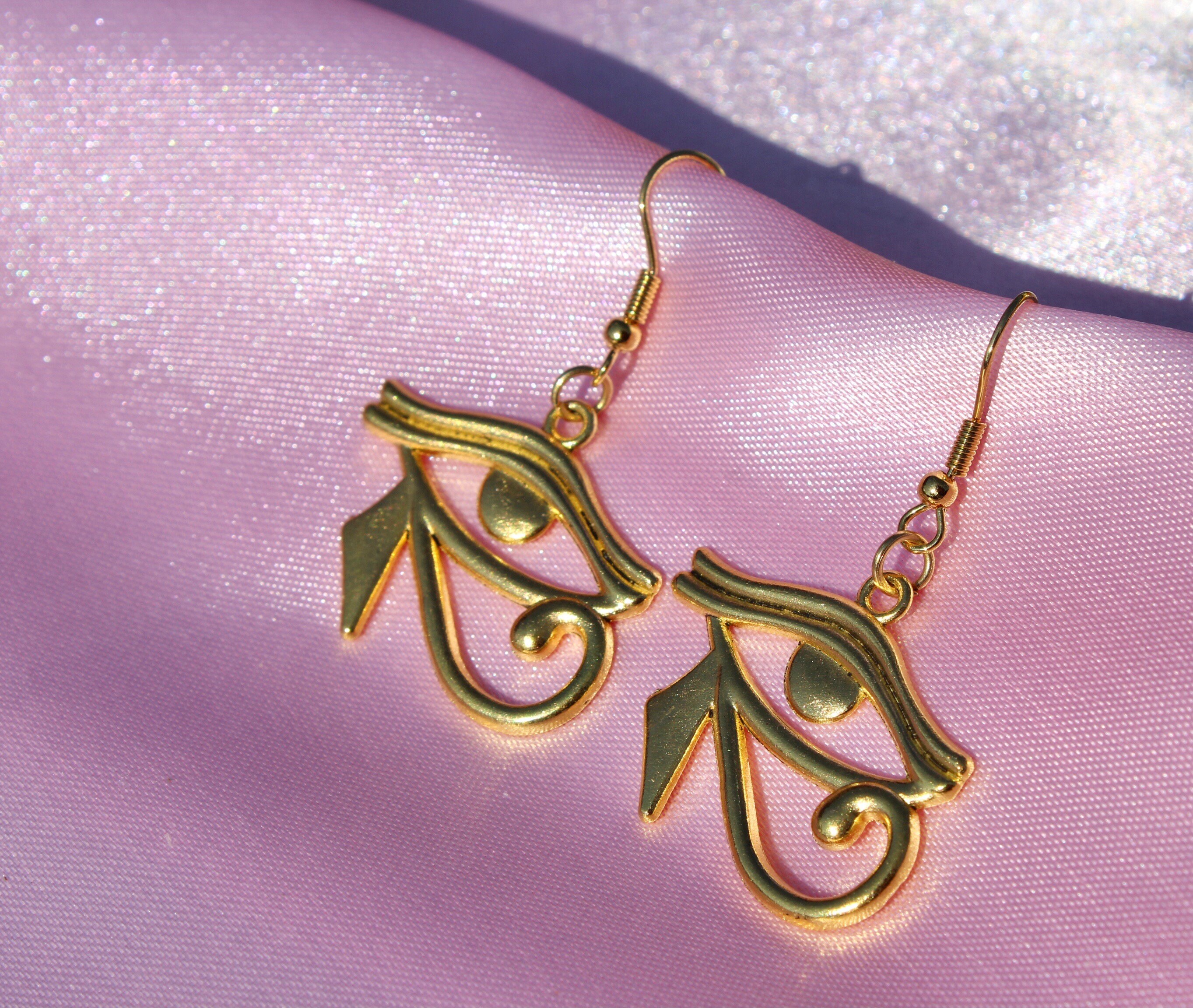 Gold Eye of Horus Earrings Stainless Steel Hooks Egyptian