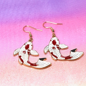 Koi Fisch baumeln Ohrringe, Edelstahl Haken, Gold rot Karpfen, Neuheit Schmuck, niedliche Tier Geschenke, Geschenk für Fische