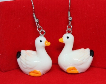 White Goose Earrings, Stainless Steel Hooks, Cute Duck, Water Bird, Animal Lover Gift