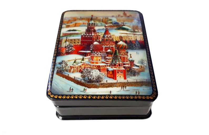 Basil/'s Cathedral Jewlery Box Room Decor Trinket Box Hand Painted in Russia Red Square Moscow.Kremlin Fedoskino Russian Lacquer Box St