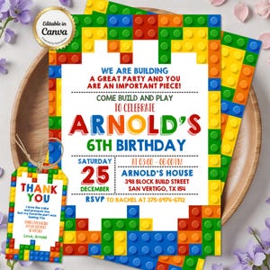 Building Blocks Birthday Invitation, Bricks Party Invite, Master Builder Birthday Party, Kids Invitation, Editable Canva Template