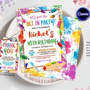 Painting Party Birthday Invitation, Painting Art Birthday Invitation, Pastel Rainbow Watercolor, Art in Party Birthday Invtation
