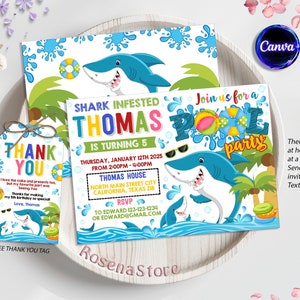 Shark Pool Party, Birthday Invitation, Shark, Invitation, Birthday Party, Printable Invitation, Summer Party, Boy Birthday
