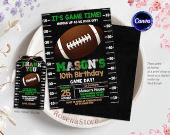 Editable Football Invitation, Football Birthday Party Invitation, Game On, Football Invites, Sports Birthday Party Invitation Template