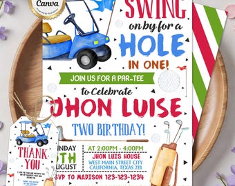 Golf Birthday Invitation, Par-tee Party Invite, Mini Golf Birthday, Kids Sports Invite, Golf Theme Party Invitation, Editable Canva Template
