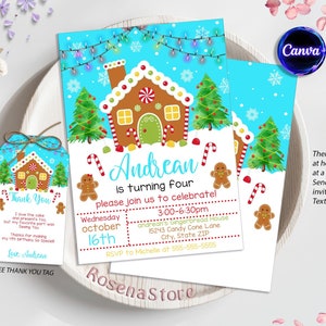 クリスマスの誕生日招待状、クリスマスパーティーの招待状、サンタの誕生日パーティー、Canvaで編集可能