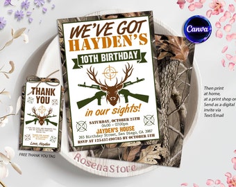 Hunting Birthday Party Invitation, Hunting Invitation, Birthday Invitation, Deer Invitation, Deer Theme Invitation, Hunting Invite