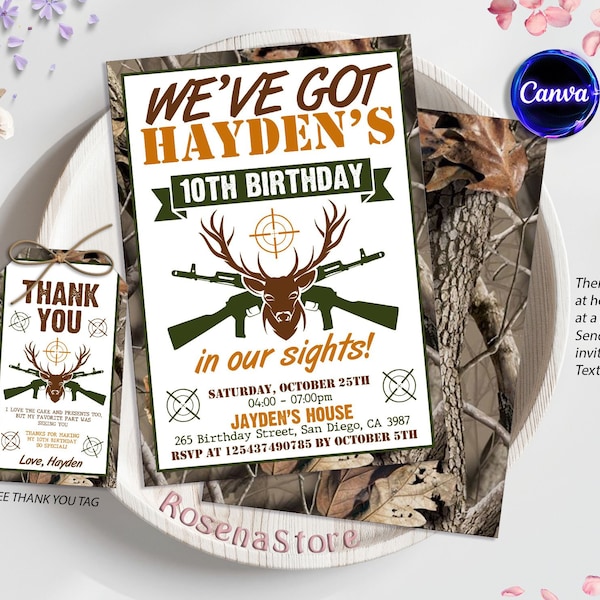 Hunting Birthday Party Invitation, Hunting Invitation, Birthday Invitation, Deer Invitation, Deer Theme Invitation, Hunting Invite