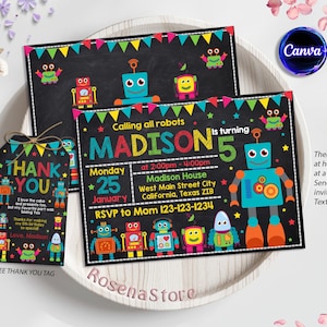 Editable Robot Invitation, Robot Birthday Invitation, Robot Birthday Party, Robot Invite, Toys Invitation
