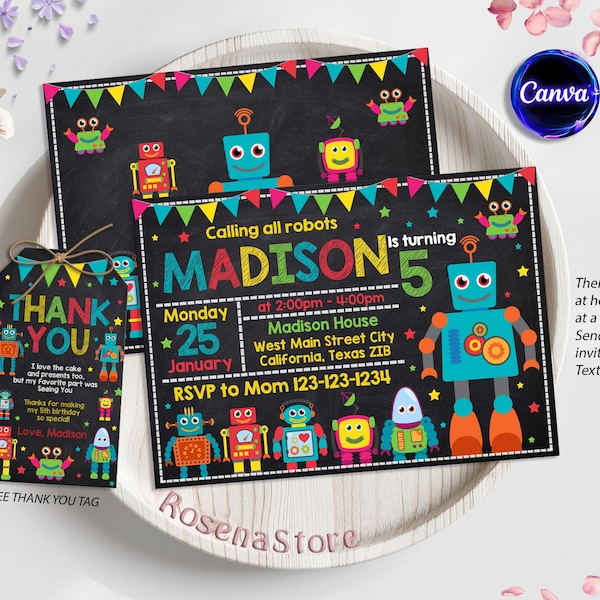 Editable Robot Invitation, Robot Birthday Invitation, Robot Birthday Party, Robot Invite, Toys Invitation