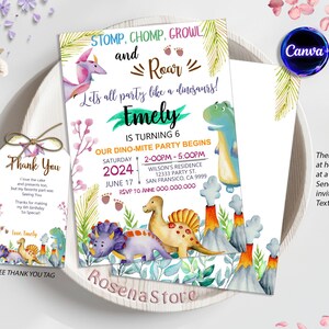 Dinosaur Birthday Party Invitation Card, TRex Birthday Invite, Little Dinosaur Party Invitations, Dino Invite Boy Girl, Stomp Chomp Roar