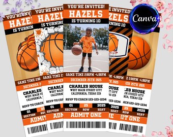 Editable Basketball Ticket Invitation, Basketball Birthday Party Invitation, Sport Ticket Party Invite, Any Age, Instant Download