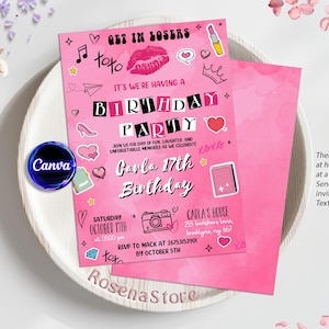 Invitación de cumpleaños inspirada en Mean Girls, fiesta de Mean Girls&#39; Night, invitación rosa para chicas de 18 a 21 años, plantilla editable de Canva