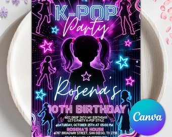 Editable K-pop Birthday Invitation | Digital K-pop Star Party