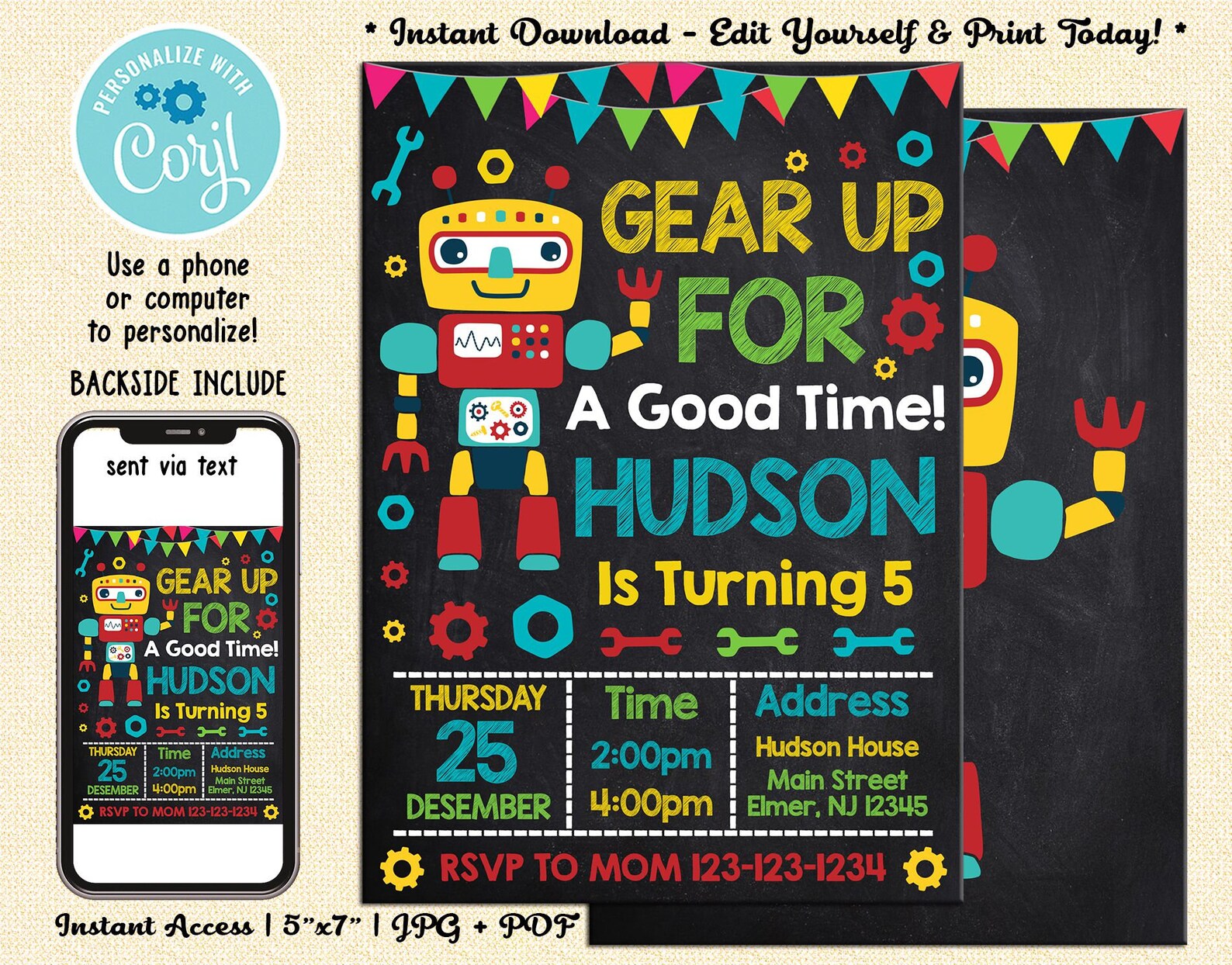 Editable Robot Birthday Invitation Robot Invitation Robot - Etsy