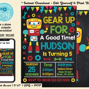 Editable Robot Birthday Invitation Robot Invitation Robot - Etsy