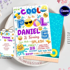 Emoji Pool Party Invitation, Pool Party Birthday Invitation, Girl Emoji Pool Party Party Invitation, Cool by the Pool, Summer Swim Party