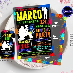 Paintball Invitations, Paintball Birthday Invitation, Paintball Party, Camouflage Invitation, Paintball Invite, invitation templates