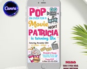 Movie Night Phone Invitation, Movie Night Electronic Invite, Editable with Canva