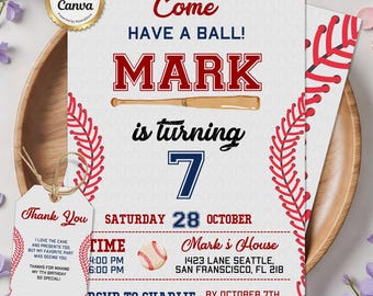 Baseball Birthday Invitation, Baseball Party Invite, Rookie of the Year, Sports Invitations, Slugger Ball Game, Editable Canva Template