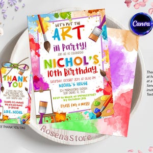 Painting Art Birthday Invitation, Pastel Rainbow Watercolor Invitation, Painting Party Birthday Invite, Art in Party Birthday Party Invite