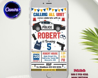 Invitación electrónica de la policía, invitación de cumpleaños de la policía, invitación de la fiesta del policía, invitación del oficial de policía, invitación de la policía