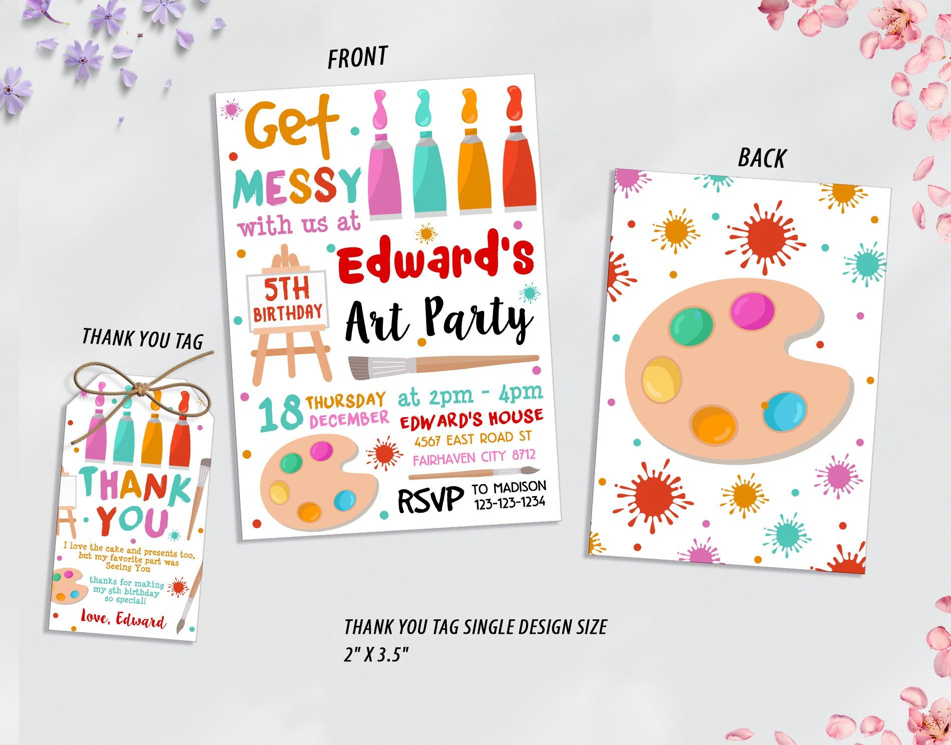 Painting Birthday Invitation, Art Party Invite, Pastel Rainbow ...