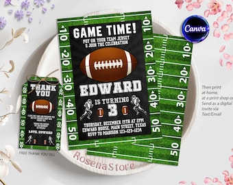 Football Invitation, Football Birthday Invitation Printable, Sports Party Invite, Football Game, Editable in Canva