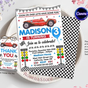 Racing Car Birthday Invitation, Racing Birthday Party, Red Racing Car invitation, Race Car Birthday Party