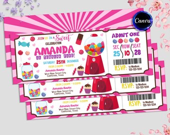 Candy Land Ticket Invitation, Candy Party Invitation, Sweet Celebration Ticket Invitation, Sweet Shoppe Birthday Party, Lollipop