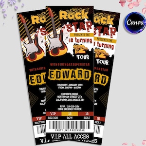Rockstar Ticket-Einladung, Rock n Roll-Geburtstags-Einladung, Rockstar Thema Geburtstagsfeier einladen, Musik Style Party, Instant Download