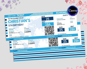 Editable Plane Ticket Invitation, Airplane Birthday Party Invitation, Airplane Boarding Pass, Airplane Ticket Invite