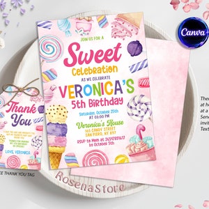 Sweets Candy Invitation, Sweet Candy Birthday Invitation, Sweet Celebration Birthday Invitation, Candy Invitation Editable Template