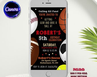 Electronic Sports Birthday Invitation, Sports Bbirthday Invite, Football Birthday Party Invitation, Basketball Invite, Editable in Canva