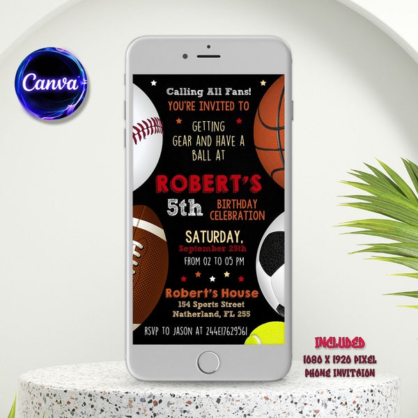 Electronic Sports Birthday Invitation, Sports Bbirthday Invite, Football Birthday Party Invitation, Basketball Invite, Editable in Canva