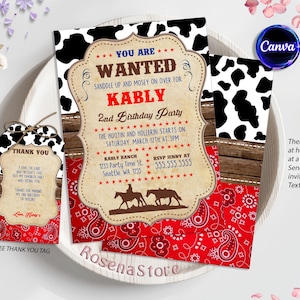 Cowboy Birthday Invitation, Cowboy Party, Western Birthday, Western Invitation, Wanted Invitation, Cowboy Theme, Editable in Canva