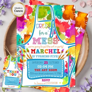 dress for a mess party invitation template Dress for a Mess Birthday Party Invitation, Art Party Invite, Art in Party, Craft Party Invite, Girl Birthday Party, Editable Template
