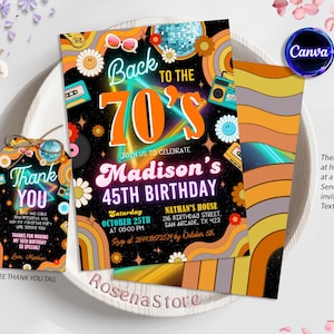 70s Party Birthday Invitation, Throwback Party Invite, Neon Party, Glow Dance Disco, 70s, 80s,90s Birthday Invitation, Canva Templates