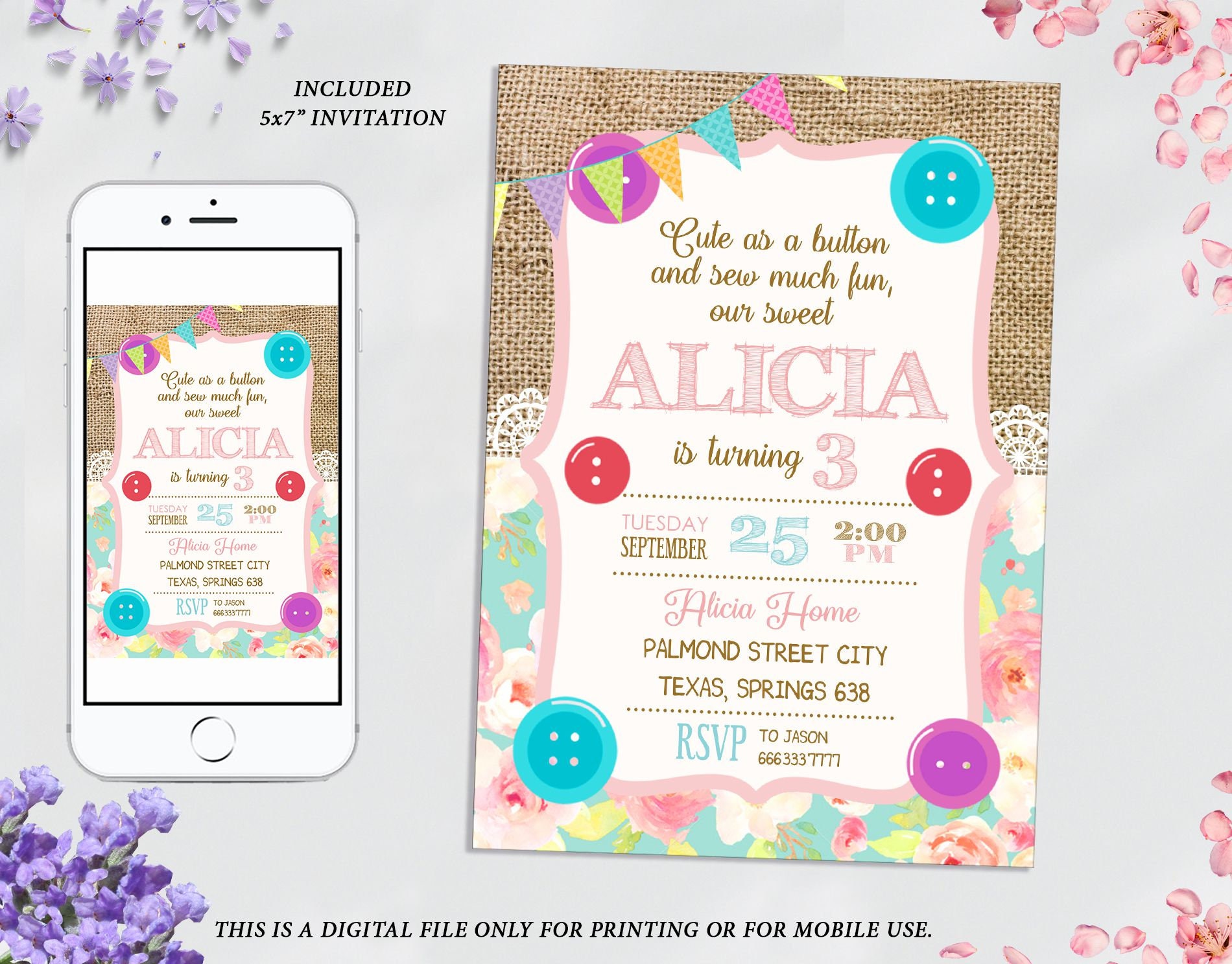 Cute as a Button Invitation, Sew Much Fun Birthday, Girls Birthday ...