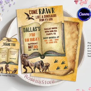 Editable Dinosaur Invitation, Dinosaur Birthday Party Invitation, Three-Rex Birthday Invite, Printable Template