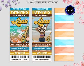 Luau Ticket Invitation, Luau Birthday Party Invitation, Hawaiian Birthday Invitation, Digital Editable Printable