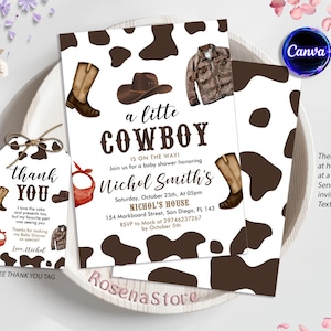 Cowboy Baby Shower Invitation, A Little Cowboy Baby Shower Invite, Wild West Baby Shower Invite, Rodeo Baby, Digital Editable Printable