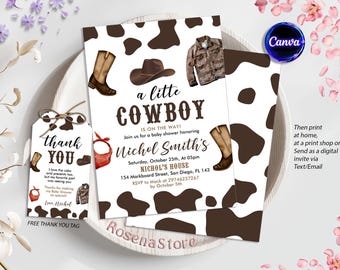 Cowboy Baby Shower Invitation, A Little Cowboy Baby Shower Invite, Wild West Baby Shower Invite, Rodeo Baby, Digital Editable Printable