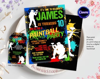 Invito di compleanno di Paintball, Invito di Paintball, Invito modificabile di Paintball, Invito di Paintball, Festa di Paintball, Modificabile digitale