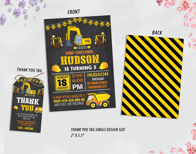 Construction Birthday Invitation, Construction Invitation, Dump Truck Party Invite, Construction Party, Boy Birthday, Birthday Invitation,Editable Invitation,Canva Template,Editable Canva,Dump Truck Party,Construction Party,Construction Invite,truck birthday party,construction theme,dump truck birthday,Truck Party,Boys Birthday,Printable Template, Thank you tag