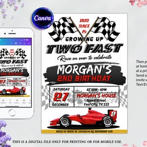 Race Car Birthday Invitation, Two Fast 2 Curious Invitation, Two Fast Birthday Invite, Sport Race Car Invite, Boys Invitation, Digital Canva