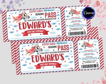 Airplane Birthday Ticket Invitation, Travel Ticket Invitation, Boarding Pass, Airplane Party Invite, Editable in Canva