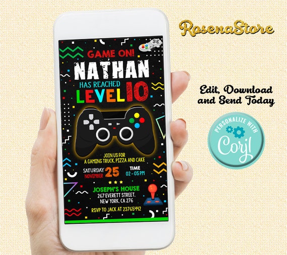 Electronic Gamer Birthday Invitation Video Gamer Digital Etsy